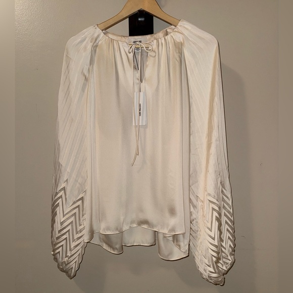 Jason Wu Tops - Jason Wu NWT Tie Neck Pleated Ivory Blouse,Size-XL(14)